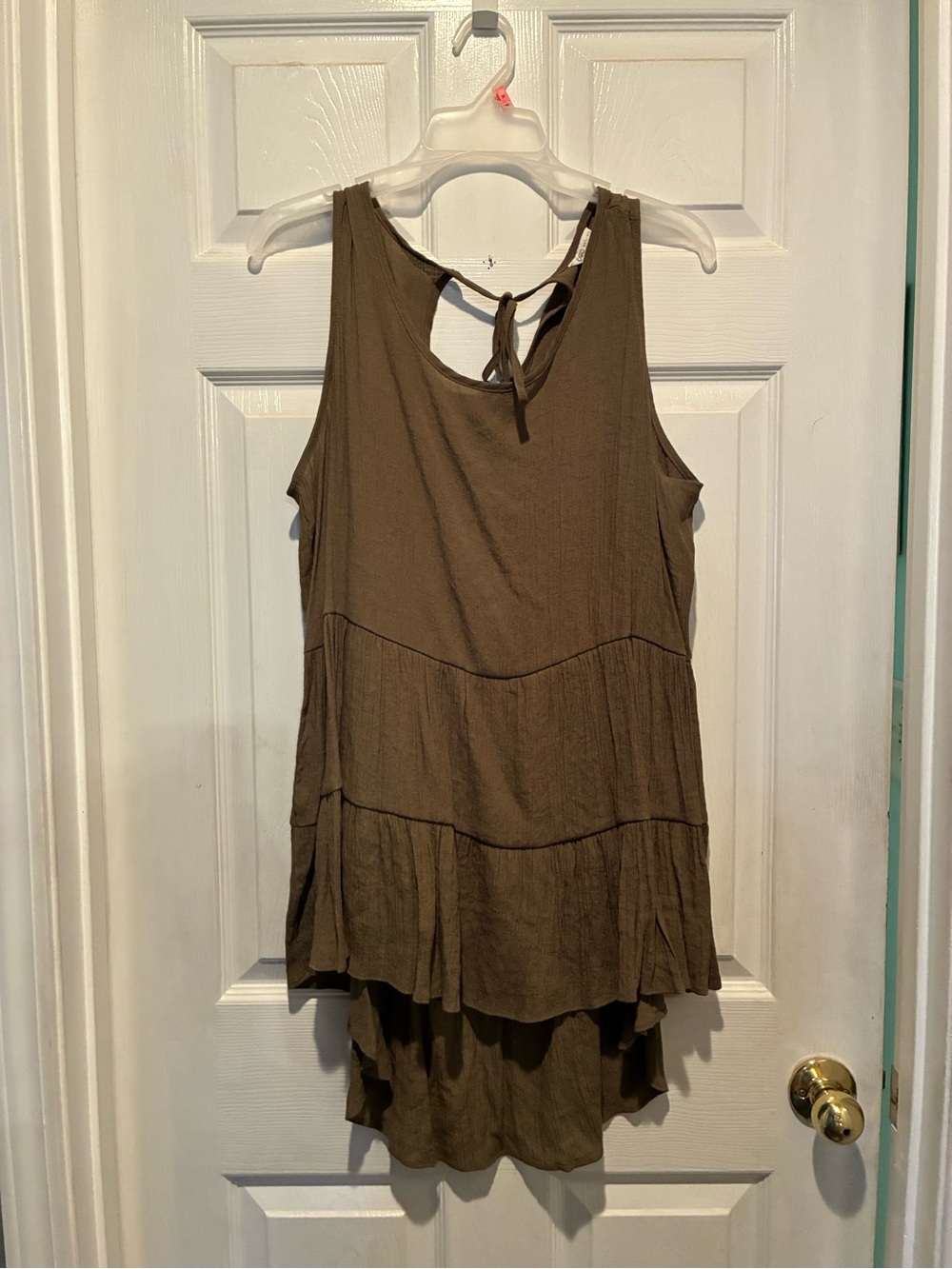 Cato Olive Tiered Sleeveless Tunic Tank with Back Tie